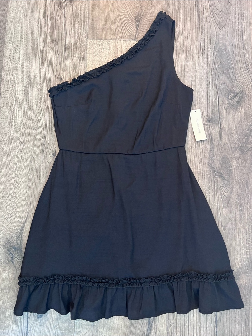 Blue Rain One-Shoulder Black Ruffle-Hem Dress - medium